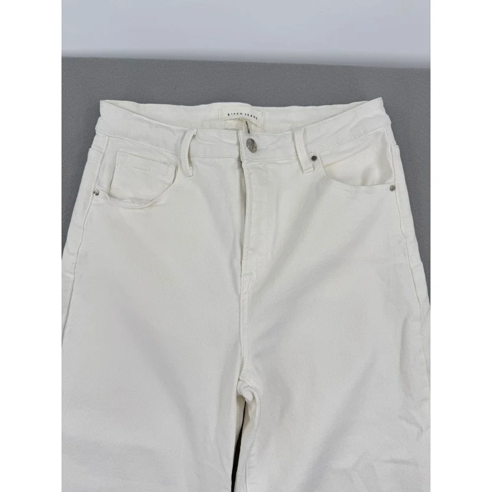 Risen Jeans High Rise Wide Leg Cropped Raw Hem Jeans Womens 13/31 (30x25) White